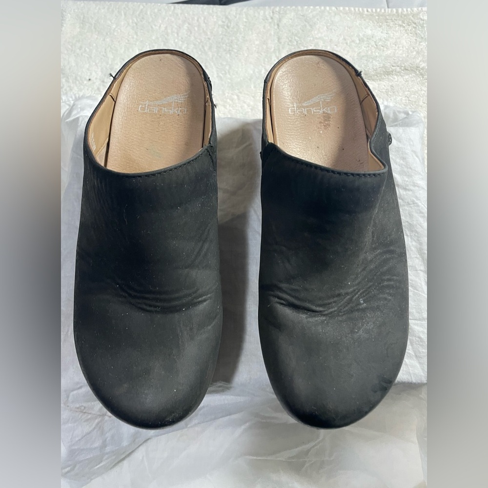 Dansko Classic Black Leather Slip-On Clogs 38